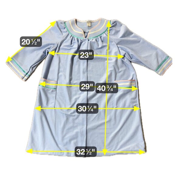 Vintage Blue Robe Duster Gown Quiet Moments 1980s Striped Pockets Size 3X USA - Picture 6 of 6